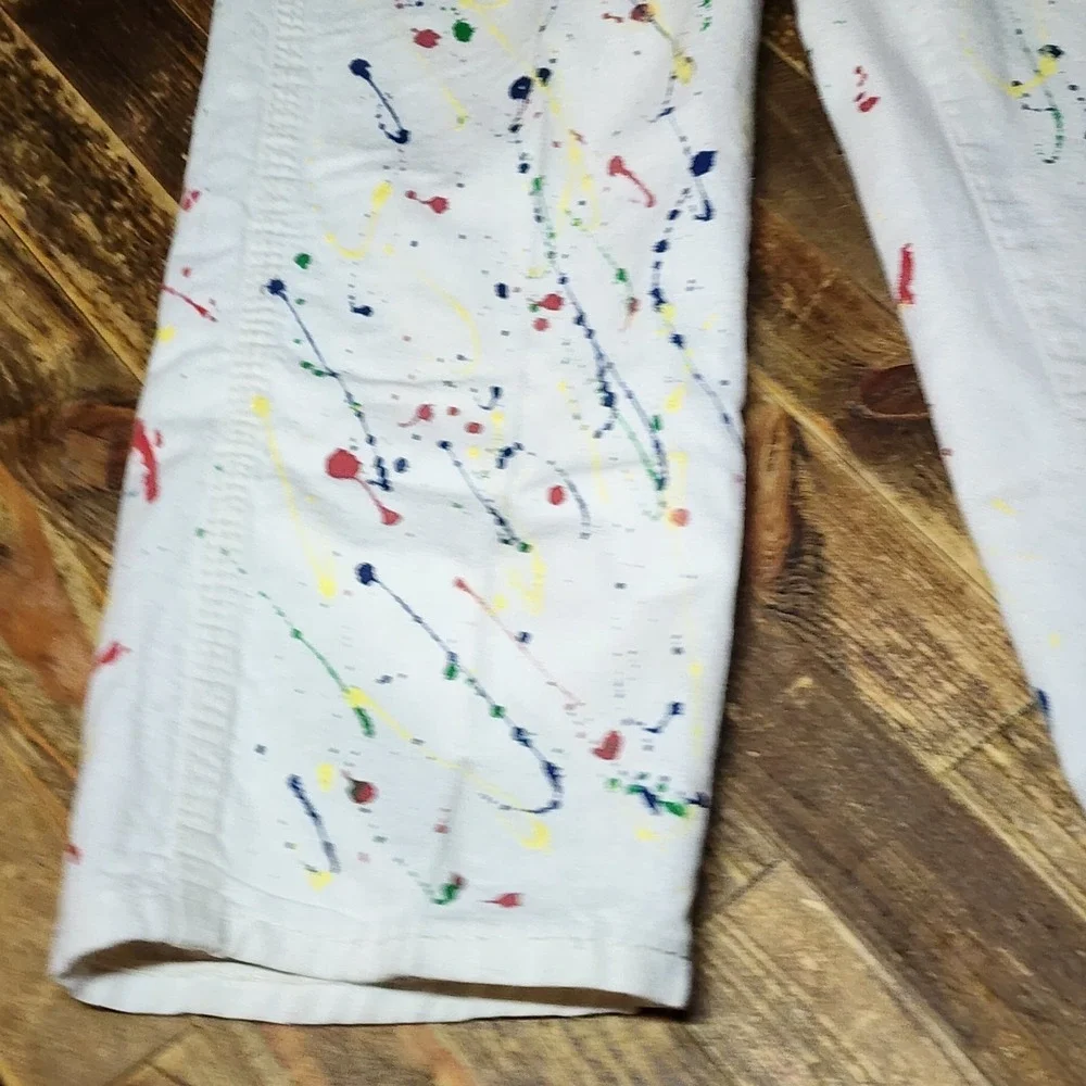 Vintage 80s-90s Liberty White Denim Overalls w Paint Splatters Sz 5 USA RARE!
